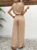 Zella™ Elegant Two-Piece Set | Lace-Trimmed Top and Wide-Leg Trousers
