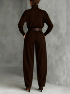 Jessica™ Elegant Top &amp; Straight-Leg Pants Set | Fitted Turtleneck and Tailored Trousers