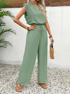 Zella™ Elegant Two-Piece Set | Lace-Trimmed Top and Wide-Leg Trousers