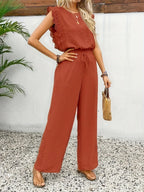Zella™ Elegant Two-Piece Set | Lace-Trimmed Top and Wide-Leg Trousers