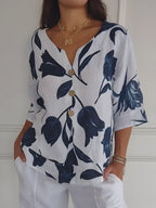 NOËLLE™ | Spring Floral V-Neck Blouse
