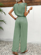 Zella™ Elegant Two-Piece Set | Lace-Trimmed Top and Wide-Leg Trousers