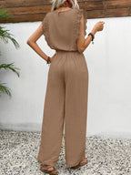 Zella™ Elegant Two-Piece Set | Lace-Trimmed Top and Wide-Leg Trousers